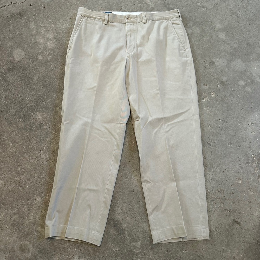 VTG Polo Ralph Lauren Preston Pant Mens 36x30 Tan Khaki Cotton Chino Trousers‎